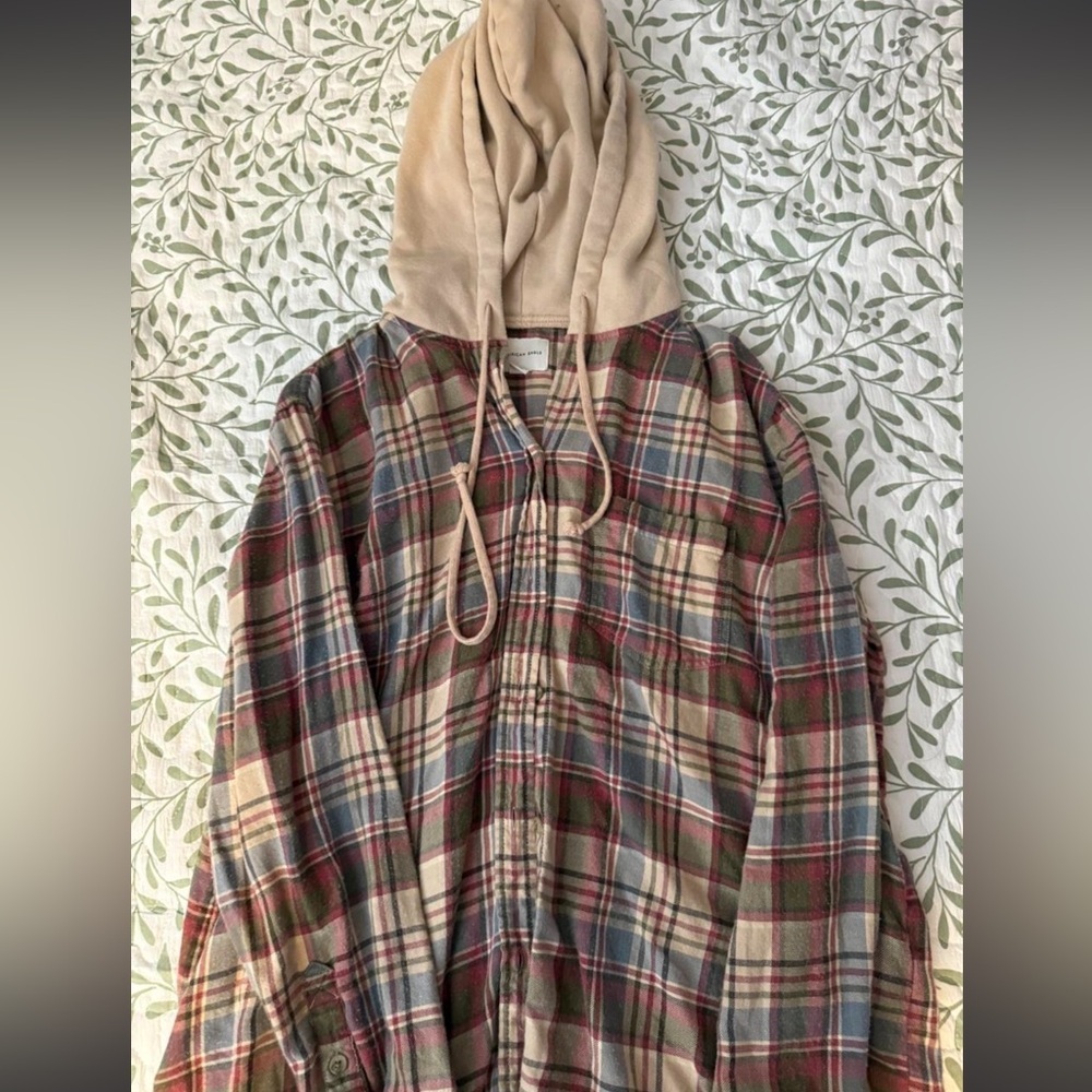 American Eagle Outfitters Beige Plaid Hoodie